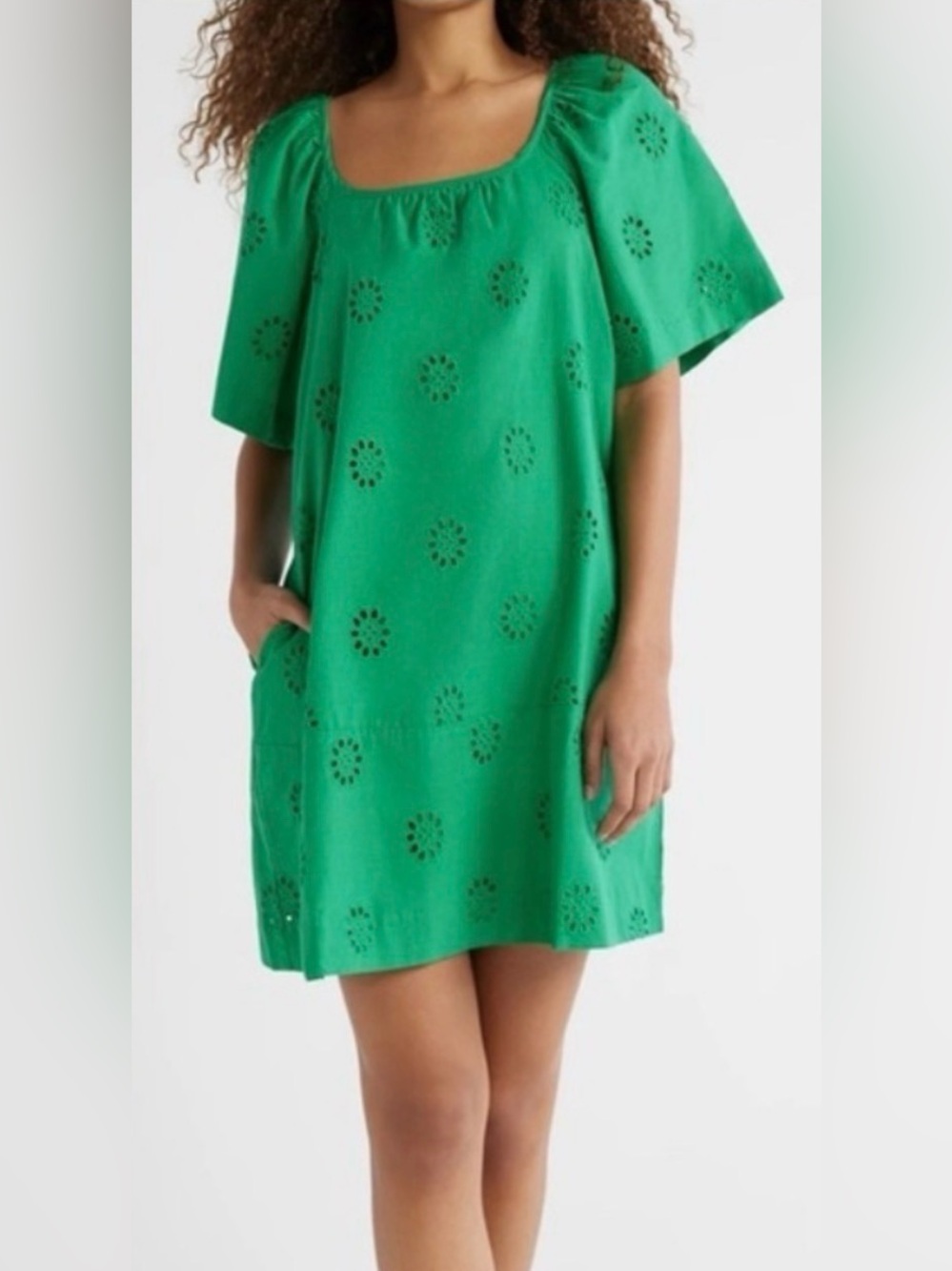 Cotton Square Neck Eyelet Shift Dress NWT